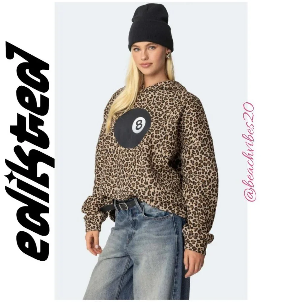 EDIKTED Leopard Magic 8 Oversized Hoodie Large NWT O-446 - Picture 3 of 10
